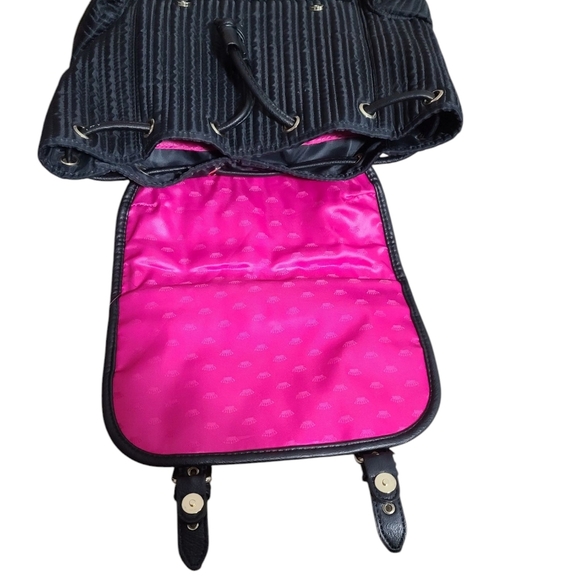 JUICY COUTURE Black Satin Sequin Quilted Drawstring Backpack With Gold Hardware - Picture 3 of 15